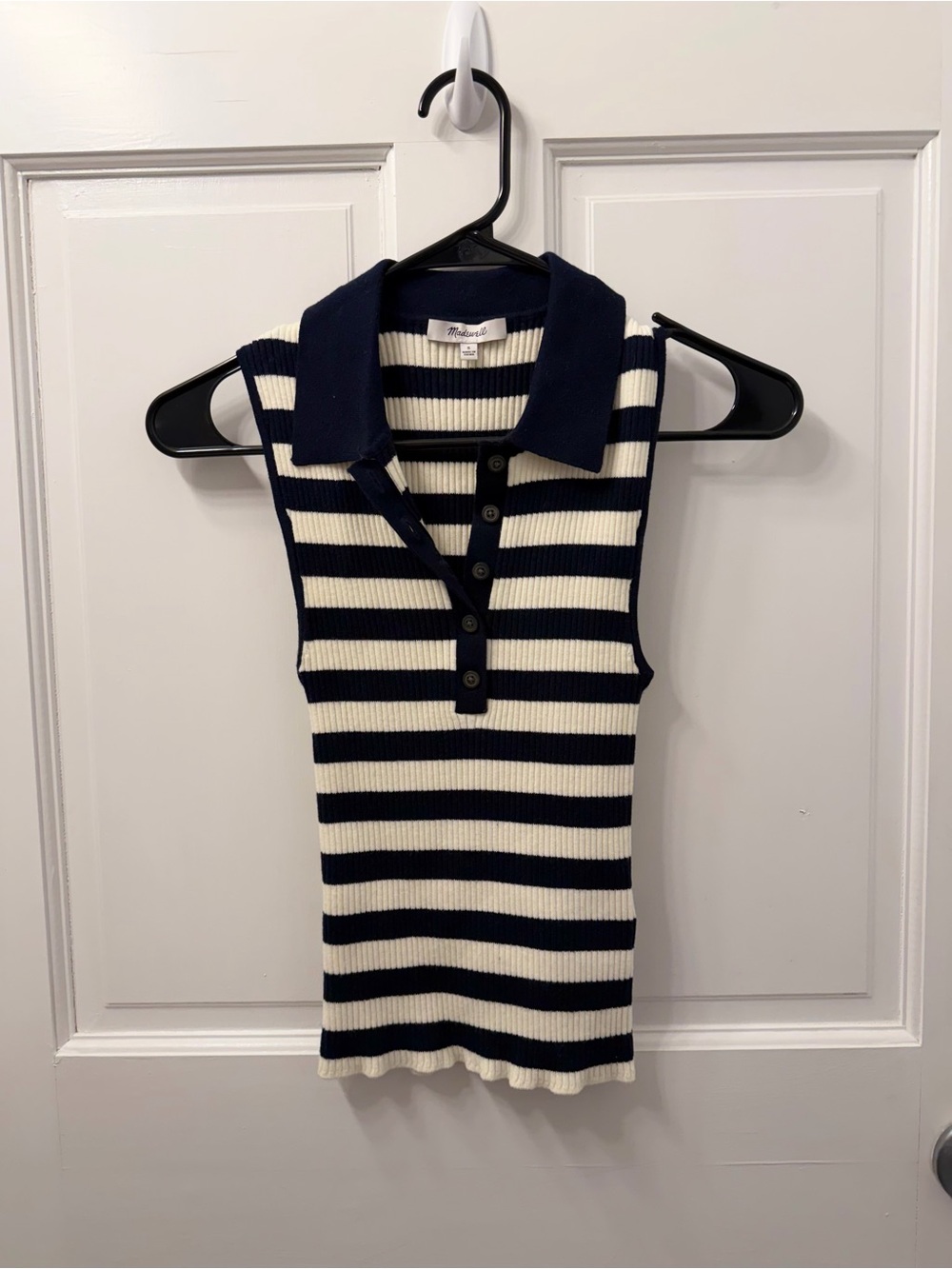 Madewell Striped Sleeveless Polo Tank - Navy & Cream
